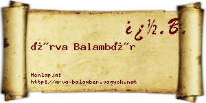 Árva Balambér névjegykártya